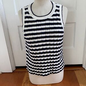 Halogen Navy and‎ White Striped Sleeveless Sweater Large